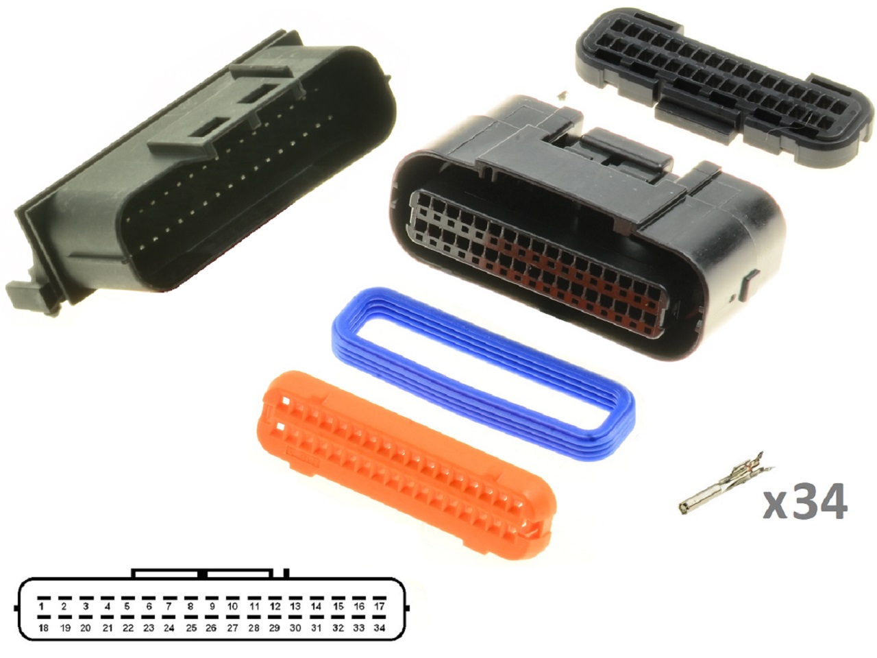 Kawasaki Suzuki Yamaha 34 polos ECU CDI ECM conjunto de conectores de motocicleta - Male + Female Kawasaki Suzuki Yamaha 34 polos ECU CDI ECM conjunto de conectores de motocicleta - Male + Female
