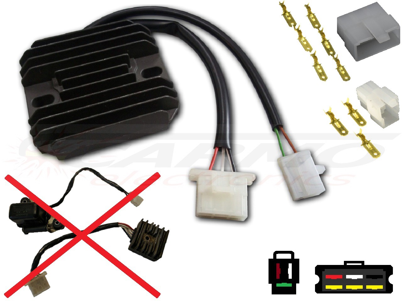 CARR354-XS - Yamaha XS250 XS400 XS500 MOSFET Regulador de voltaje rectificador - Haga click en la imagen para cerrar