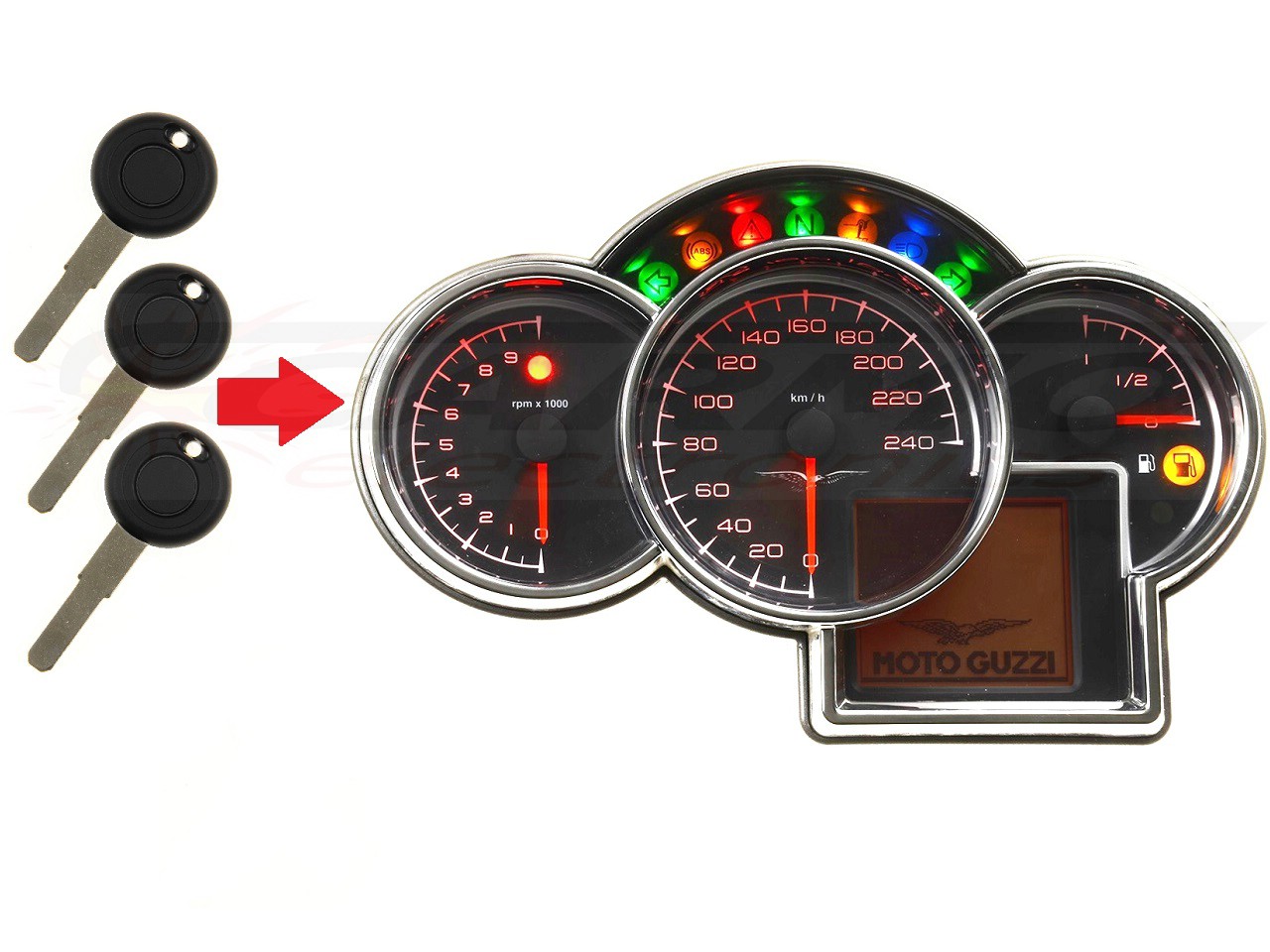 Moto Guzzi 3x transponder key → tablero de la moto - Haga click en la imagen para cerrar